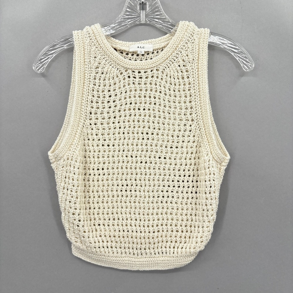 A.L.C. Sweater Tank XS Ivory Open Knit Crochet Mesh Sleeveless Top Boho Layering